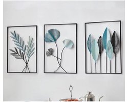 3 Pcs Metal Wanddecoraties - Zwarte Minimalistische Wandkunst - Blad Wanddecoratie - Decoratieve Schilderijen voor Woonkamer en Slaapkamer