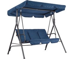 3-persoons Schommelbank met Verstelbaar Zonnedak - Tuinschommel inclusief Dikke Kussens - Stabiel Stalen Frame - Waterafstotend - Blauw