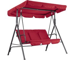 3-persoons Schommelbank met Verstelbaar Zonnedak - Tuinschommel inclusief Dikke Kussens - Stabiel Stalen Frame - Waterafstotend - Rood