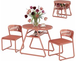 3-piece outdoor bistro set – 80 cm round table plus 2 chairs made of iron and breathable PE rope – Anti-corrosion frame, modern compact design, easy to clean, perfect for patios