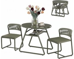 3-piece outdoor bistro set – 80 cm round table plus 2 chairs made of iron and breathable PE rope – Anti-corrosion frame, modern compact design, easy to clean, perfect for patios