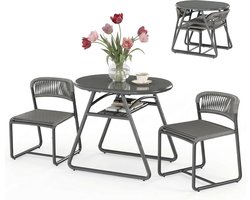 3-piece outdoor bistro set – 80 cm round table plus 2 chairs made of iron and breathable PE rope – Anti-corrosion frame, modern compact design, easy to clean, perfect for patios