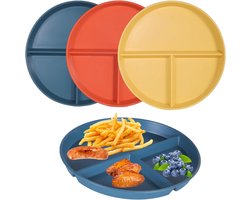 3 Pieces Gedeelde Borden met Verdeler - Verdeelde Dinerborden - 22.5 cm - Schokbestendig Tafelgerei - Portie Controle Borden - Herbruikbare Menu Borden - Voor Volwassenen en Kinderen