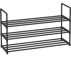 3-plank schoenenrek, metalen schoenopbergorganisator, eenvoudig te monteren, 12 tot 15 paar schoenen, stapelbare schoenenplank voor kast, ingang, zwart