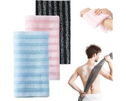 3 scrub handdoek - badhanddoeken - Badhanddoek - Exfoliërende badhanddoek - Lange badhanddoek - 100*25 cm - Blauw/Roze/Zwart