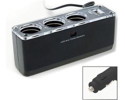 3 Sockets 12V Sigarettenaansteker in de auto USB Power (zwart) - 12V Splitter Auto oplader USB C