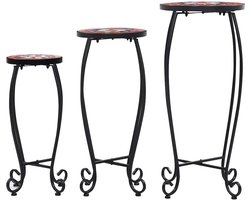 3 st Bijzettafel | Eindtafel | Salontafels mozaïek keramiek terracottakleurig en wit