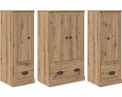3 st Hoge kast | Dressoir | Keukenbuffet | Highboard met lade Artisan Eiken Bewerkt hout