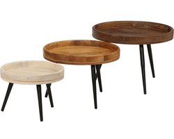 3 st Salontafel | Koffietafel | Woonkamertafel | Bijzettafels rond massief mangohout