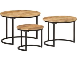 3 st Salontafel | Tafeltjesset massief ruw mangohout