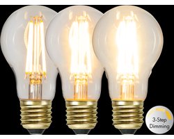 3 standen - Standaard bol - E27 - 6.5W - Super Warm Wit <2200K - Filament - Helder