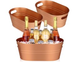3 STKS Gegalvaniseerde Tub Metalen Drank Ijsemmers 3 Gallon Ijsemmers voor Feesten Grote Drank Emmers Champagne Vintage Emmer voor Wijn Bier Cocktail Mimosa Bar Supplies (Geavanceerd Koper)