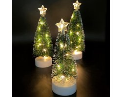 3 Stks Tafelblad Kerstboom met Verlichting Mini Kunstmatige Kerstboom met LED String Lights Kerstfeest Decoratie Miniatuur Tafel Ornamenten Home Office Tafelblad Decor Mini Bureau Top Kerstboom