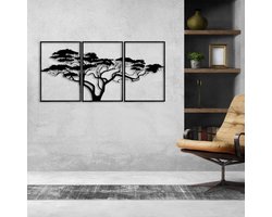 3 stucks African Levensboom modern deco muurdecoratie - XL- Wanddecoratie - Zwart - Houten art - Muurdecoratie - Line art - Wall art - Bohemian - Wandborden - Woonkamer - 140x70 cm - wandecoratie woonkamer - 3 stk African Levensboom