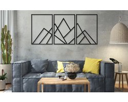 3 stucks minimal Berg modern deco muurdecoratie - Wanddecoratie - Zwart - Houten art - Muurdecoratie - Line art - Wall art - Bohemian - Wandborden - Woonkamer - 75x40 cm - kerst - kerstcadeau - wandecoratie woonkamer - kerstgeschenk