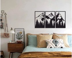 3 stucks XL Berg modern deco muurdecoratie - Wanddecoratie - Zwart - Houten art - Muurdecoratie - Line art - Wall art - Bohemian - Wandborden - Woonkamer - 105x60 cm - kerst - kerstcadeau - wandecoratie woonkamer - kerstgeschenk