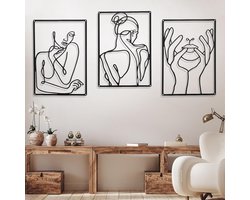 3 Stukken 35 x 25 cm Metalen Wanddecoratie, Waterdichte Wanddecoratie, Wandsculpturen om op te hangen, Moderne Metalen Wanddecoratie, Woonkamerdecoratie, Minimalistische Wandkunst, Abstracte Vrouw