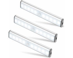 3 stuks 10 LED-lampen, draadloos, USB-oplaadbaar, magnetisch, bewegingssensor, 2 verlichtingsstanden, draagbaar. Kastverlichting, noodverlichting, nachtlampje voor kinderen