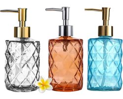 3 stuks 330 ml zeepdispenser glazen afwasmiddeldispenser keuken met pompkop, navulbare pompdispenser voor badkamer, zeepdispenserset voor douchegel, wasmiddel, shampoo (3 kleuren)