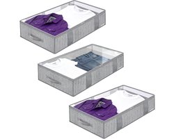 3 Stuks 75L Opbergbakken voor Onder Bed met Deksel, Vouwbare Opbergdozen met Rits en Versterkte Handgreep, Ideaal voor Kleding, Dekens en Beddengoed Organisatie