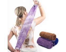 3 stuks Badhanddoekenset - badhanddoek - Badhanddoeken - badlaken - exfoliërende badhanddoek - rugscrubhanddoek - 75*15cm - paars/blauw/bruin
