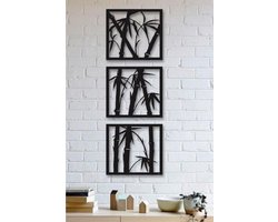 3 stuks Bamboe muurdecoratie - Wanddecoratie - Zwart - Houten art - Muurdecoratie - Line art - Wall art - Bohemian - Wandborden - 135x50 cm - kerst - kerstcadeau - wandecoratie woonkamer - kerstgeschenk