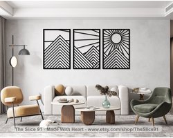 3 stuks Berg Wall Panel muurdecoratie - Wanddecoratie - Zwart - Houten art - Muurdecoratie - Line art - Wall art - Bohemian - Wandborden - Woonkamer