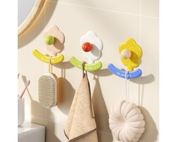 3 stuks Bloemvormige Wandhaken – Zelfklevende Kapstokhaak Zonder Boren – Decoratieve Ophanghaken voor Badkamer, Keuken en Slaapkamer – Beige+Geel+Wit