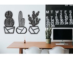 3 stuks Cactus set deco muurdecoratie - 75x40cm - Wanddecoratie - Zwart - Houten art - Muurdecoratie - Line art - Wall art - Bohemian - Wandborden - Woonkamer - kerst - kerstcadeau - wandecoratie woonkamer - kerstgeschenk