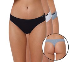 3 stuks Dames strings - Basic - Zwart, Grijs en Wit - Maat S