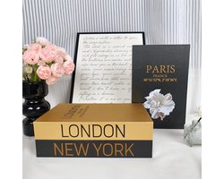 3 Stuks Decoratieve Boeken Paris London New York – Zwart/Goud – Decoratieve Boeken – Interieurdecoratie Woonkamer