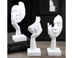 3 stuks denkerbeelden - Abstract figuurbeeldhouwwerk - Sculptuurkunst - Ambachtelijk ornament - Harsbeeldhouwwerk - Betaalbare luxe - Verzamelobject - Geschikt voor thuis, kantoor, boekenplank, bureaubladdecoratie - Wit