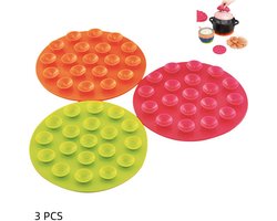 3 stuks - Dubbelzijdige siliconen zuigmatten - hittebestendige tafelbeschermers - voor bord, kom, bestek en placemat - oranje, roze en groen - 10.5×10.5×2cm