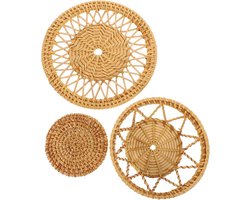 3 stuks gevlochten wandmanden in boho-stijl om op te hangen, zeegrasmanden, rustieke rieten manden, wanddecoratie voor woonkamer, slaapkamer