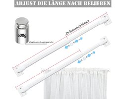 3 stuks gordijnroedes met zelfklevende haken voor raam, keuken, doe-het-zelfprojecten, uittrekbare vitragestangen, 70-120 cm, wit