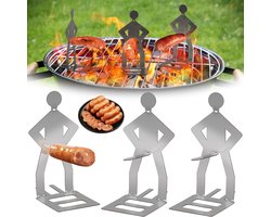 3 stuks grappige hotdog barbecuegereedschap, roestvrij staal BBQ worststandaard, koken BBQ accessoires voor buiten grillen, BBQ vork voor camping outdoor picknick tuin keuken, BBQ geschenken voor