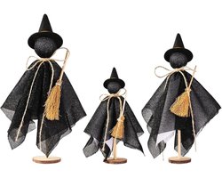 3 Stuks Halloween Heks Decoratie - Figuren en Standbeelden - Griezelige Tafeldecoratie - voor Woonkamer, Kachel en Slaapkamer - Keuken, Bureau en Boekenplank - Halloween Tafelcentrum
