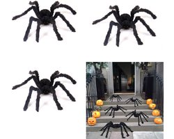 3-Stuks Halloween Zwarte Spin - Halloween Spinnenrekwisieten - Zwarte Pluche Spin - Reuze Harige Spin met Rode Ogen - Buigzame Poten Zwarte Harige Spin - 30 cm diameter - Geschikt voor Terras, Tuin, Huis, Gazon, Binnenhuisdecoratie - zwart