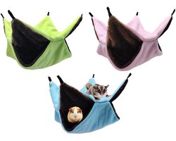 3 Stuks - Hamster Hangmat - Hammock - Schommel - Knaagdierkooi - 34*34cm - Blauw, groen en roze - Pluche - Knaagdierhuis - Knaagdieren Hangmat - Kleine Knaagdieren - Hamster Bed - Voor Hamsters/Muizen/Gerbils/Ferret/Cavia