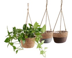 3 stuks hangende plantenbakken, bloempotten, hangende plantenmand, zeegras, plantenpot voor vetplanten, cactussen, kruiden binnen en buiten, hangende plantenbakk