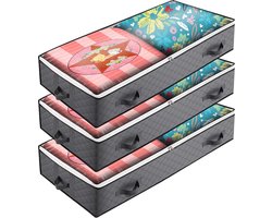 3 stuks Hoogwaardige Opbergboxen voor Onder het Bed -Ademend Non-woven Materiaal | Ruimte-optimalisatie Oplossing-diepgrijs 98*50*16CM