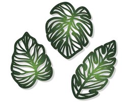 3 Stuks Houten Palmbladeren Muurkunst - Tropische Wanddecoratie voor Vintage Interieur