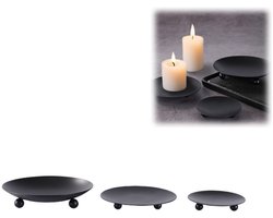 3 stuks - Kandelaars - Metalen kandelaars - Aromatherapiehouders - Smeedijzeren dienbladen - Ideaal voor romantische tafeldecoraties, bruiloftsarrangementen, kaarsenopstelling - Elegante decoratieve stukken - 6,8 cm + 9 cm + 11 cm - zwartafwerking