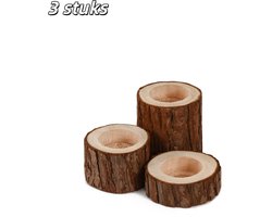 3 stuks - Kandelaars - Rond - Houten ornamenten - Voor decoratie van tafelcentraalstukken - Voor decoratie van schoorsteenmantels bij bruiloften - Kerstmis, Valentijnsdag, ornamenten voor diners bij kaarslicht - Bruin