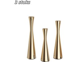 3 stuks - Kandelaars - Taps toelopende metalen kandelaars - Decoratieve kandelaars voor op tafel of schoorsteenmantel - Geschikt voor bruiloften, feesten en verjaardagen met diners bij kaarslicht - Goudkleurig