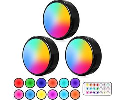3 stuks - Kastverlichting Draadloos - RGB - Druklamp - Met Afstandsbediening - Trapverlichting - Vitrine verlichting