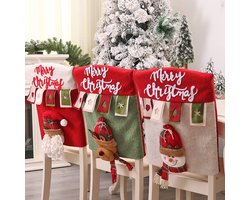 3 Stuks Kerst Stoelhoezen – Santa Claus, Sneeuwman & Rendier | Kerst Stoelhoezen voor Eetkamer, Feest & Kerstdecoratie - ANMI