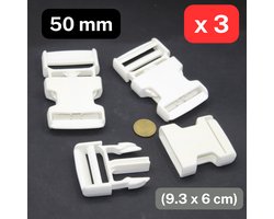 3 Stuks KLIKGESPEN/PARACHUTEGESPEN, Binnenmaat 50MM, Kleur WIT