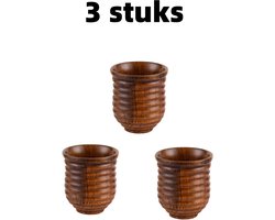 3 stuks - Kopje met spiraalpatroon - Hittebestendig en brandveilig - Houten kopje - Minimalistische stijl - Geschikt voor thuisgebruik - 6,5 cm x 6 cm - Bruin