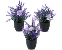 3 stuks kunstplanten met pot - lavendelplanten - decoratieve bloemen - binnendecoratie voor kantoor, huis, slaapkamer, woonkamer, badkamer